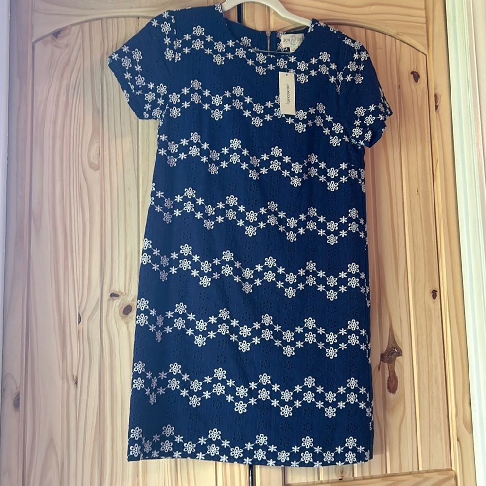 NWT Francesca’s Blue Dress with White Details Size S